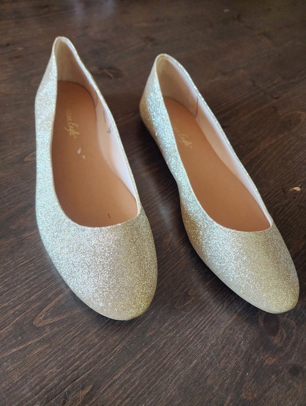 American Eagle Glitter Ballet Flats - Gold Sparkle Women's Shoes